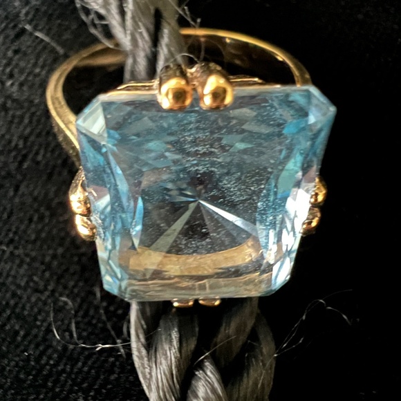Hollywood Collection Gold Vermeil Sterling Ring w Simulated Aquamarine Size 7 - Picture 6 of 10